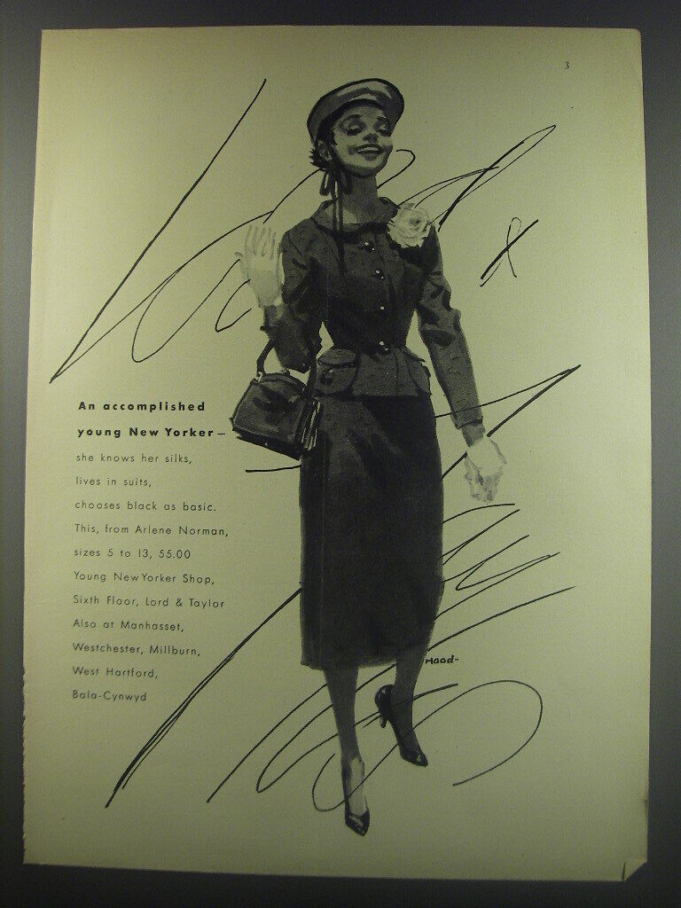 1956 Lord & Taylor Arlene Norman Suit Ad - An accomplished young New Yorker