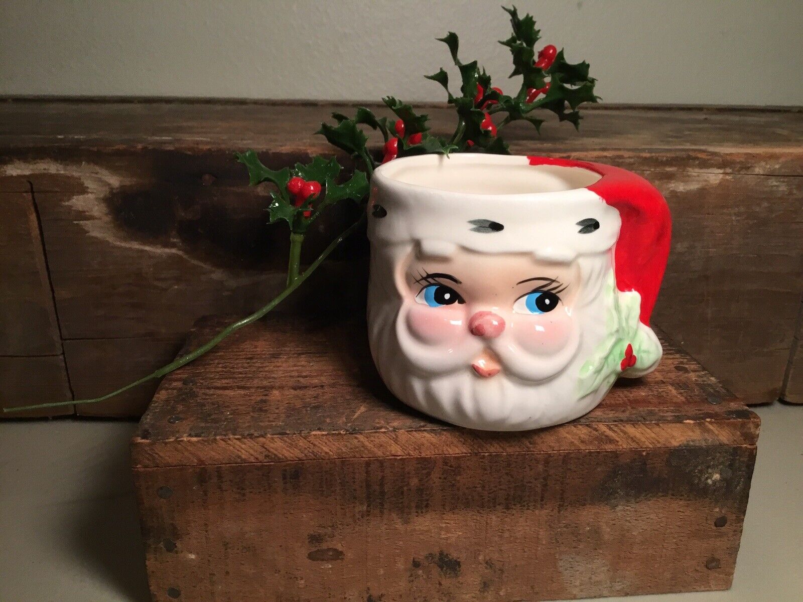 Vintage Josef Originals Santa Claus Face Black Eyes Small Mini Mug Cup Japan