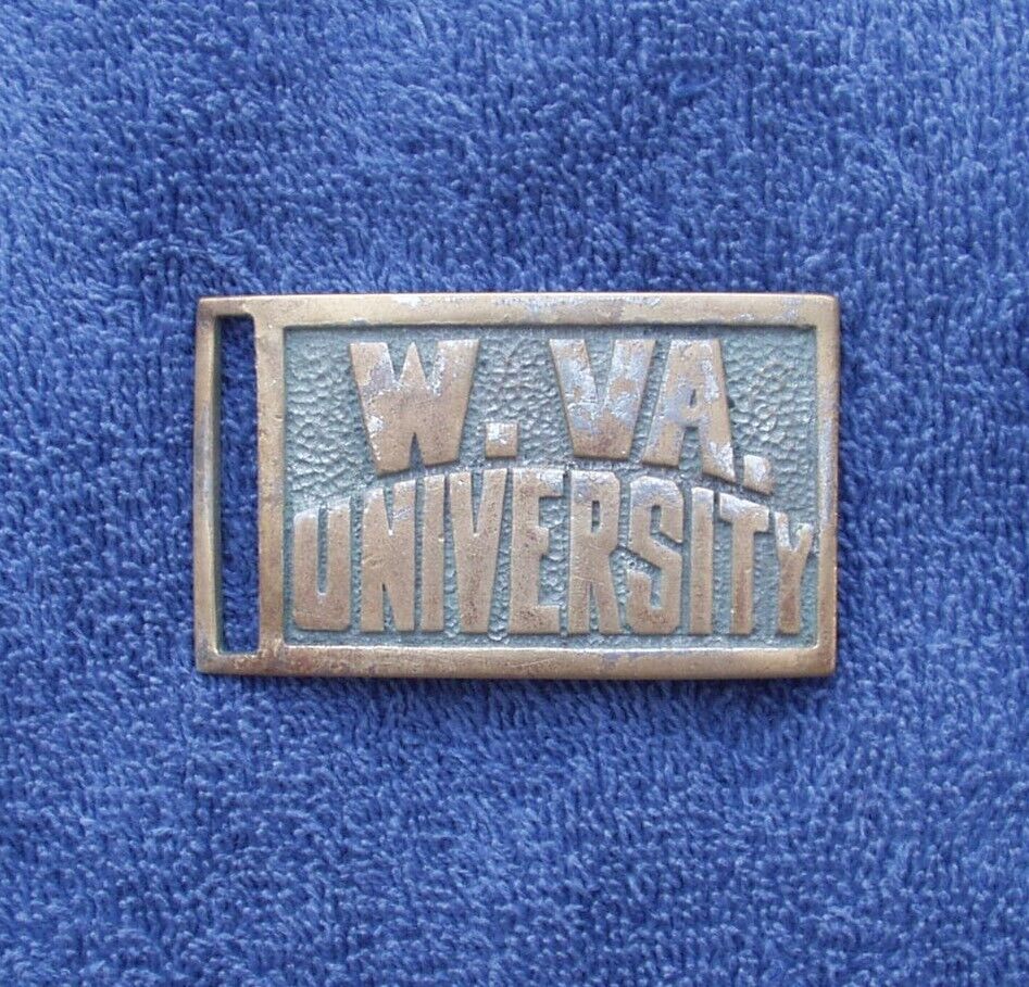 Antique WVU West Virginia University Solid Brass Belt Buckle - Hamlin Co.
