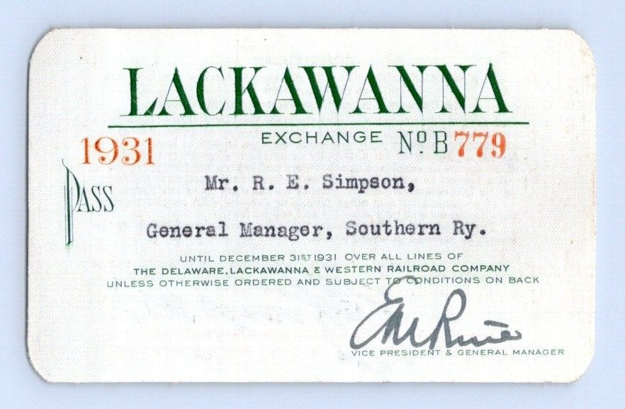 1931 LACKAWANNA. RAILROAD PASS
