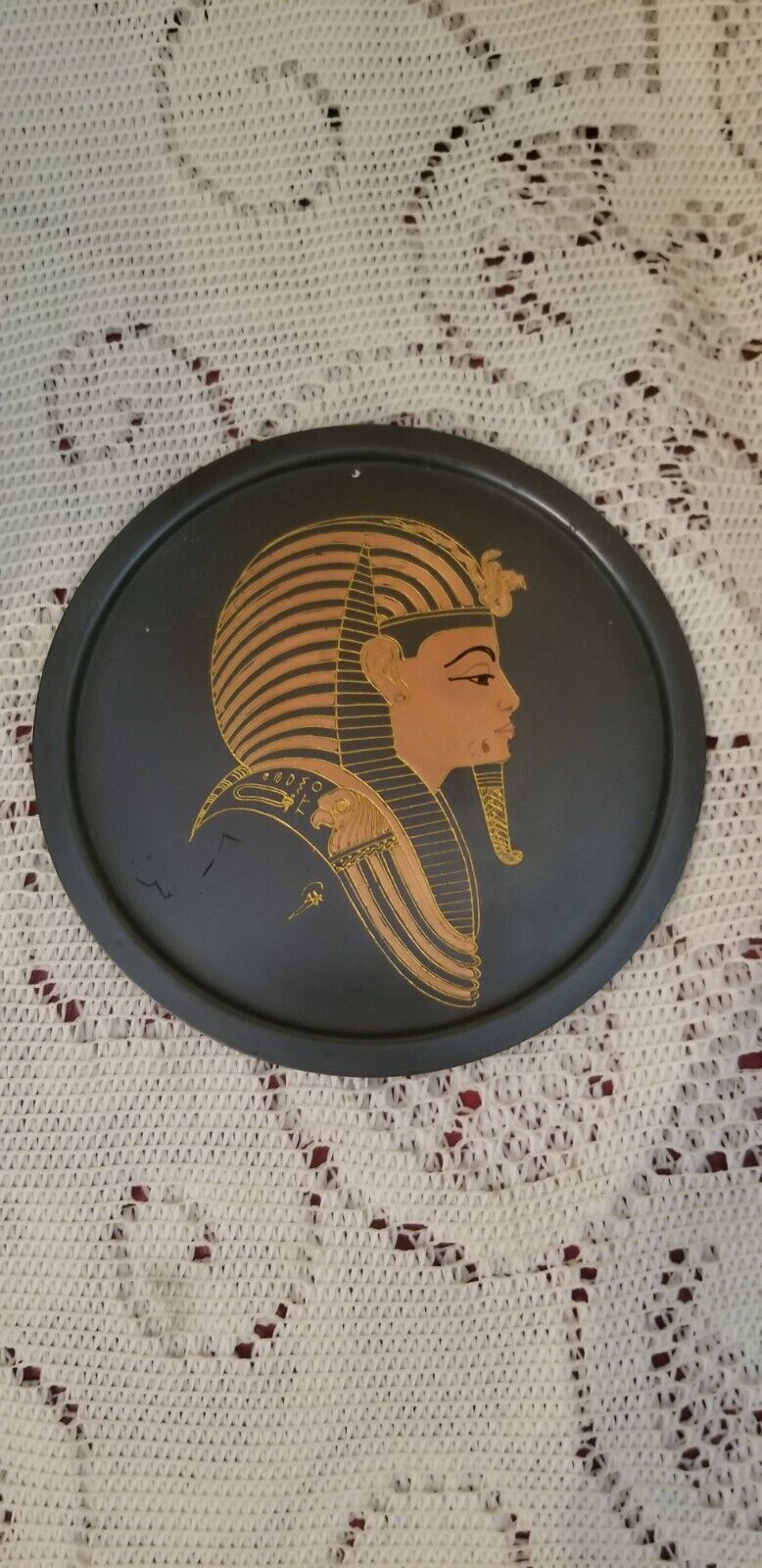 Vintage El Shami Egyptian copper wall plate of funeral mask King Tut