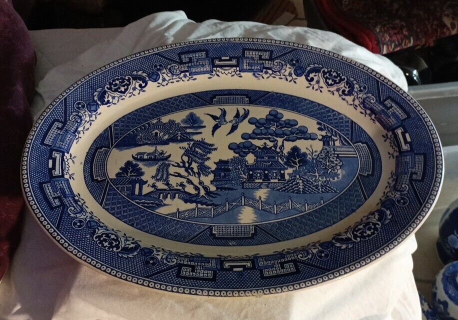 Vintage Petrus Maastricht Blue Willow  Serving Platter Porlceain Made In Holland