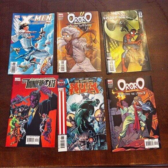 Set 6 Marvel X men, Hulk, Ororo, spider man, Thunderbolts vintage comic books