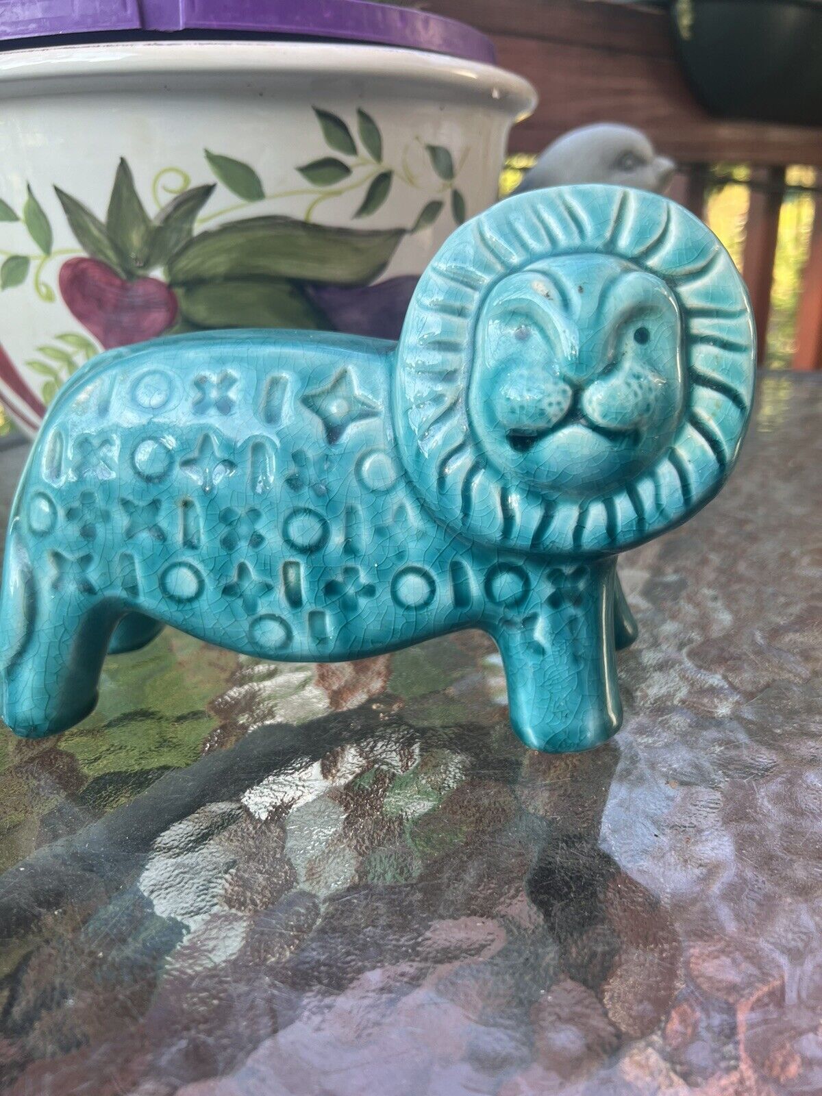 MCM Ceramic Lion Teal Turquoise Stylized Statement Piece
