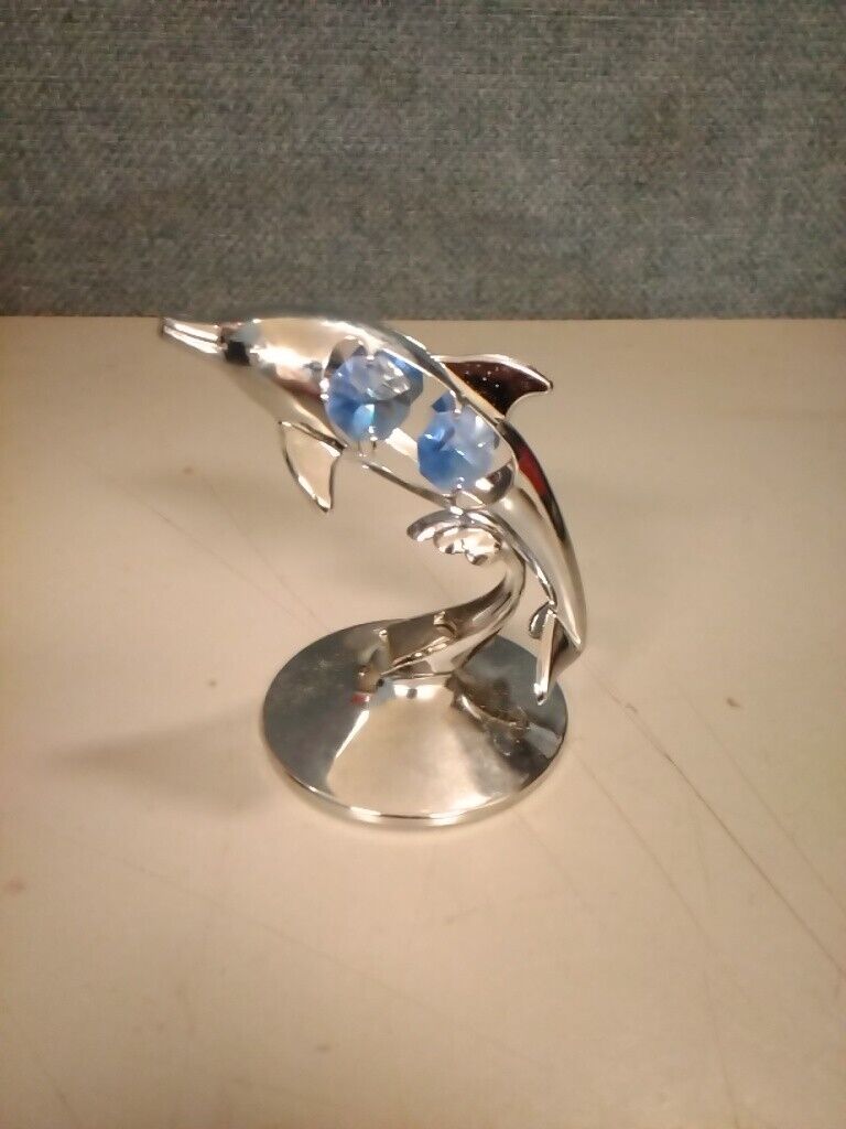 Dolphin Figure Crystal Delight Austrian 24K Gold Plated Mascot Inc USA 3.25\