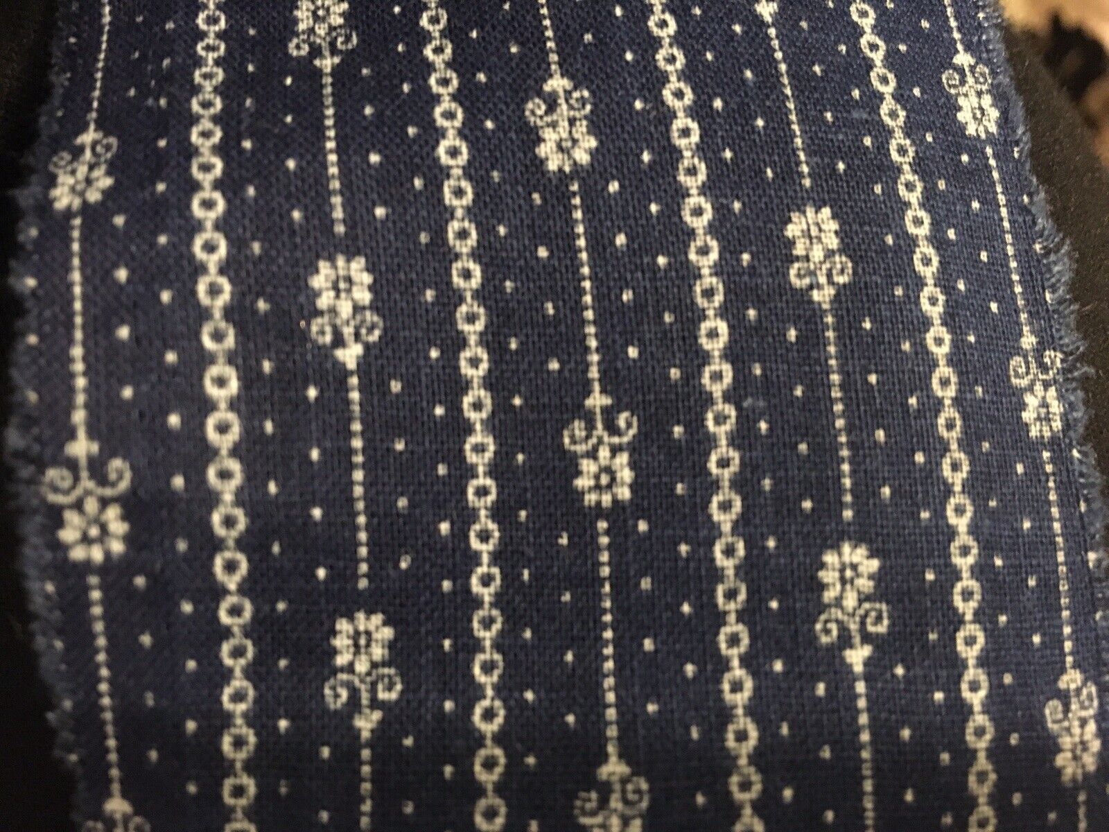 moprimitivepast Antique indigo Deep blue calico cotton Fabric  3 Strips 19thc