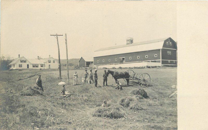 C-1905 Farm Agriculture Long Barn Harvest Postcard 13669 RPPC 