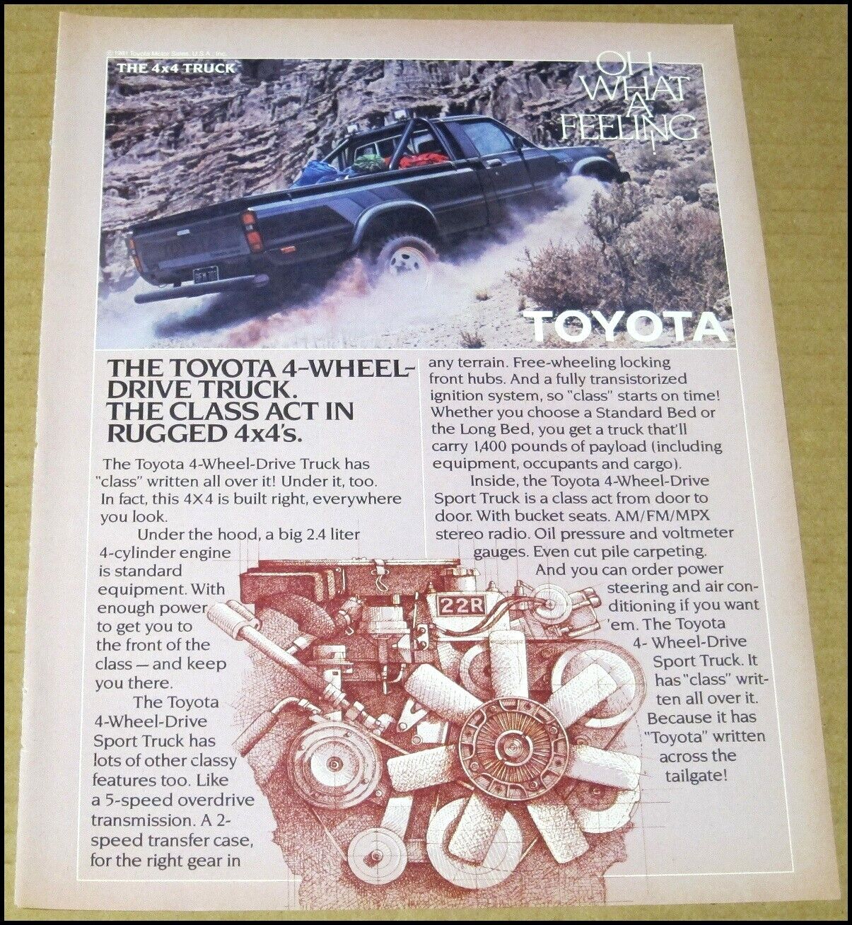 1982 Toyota 4x4 Truck Print Ad Advertisement Vintage 8.25\