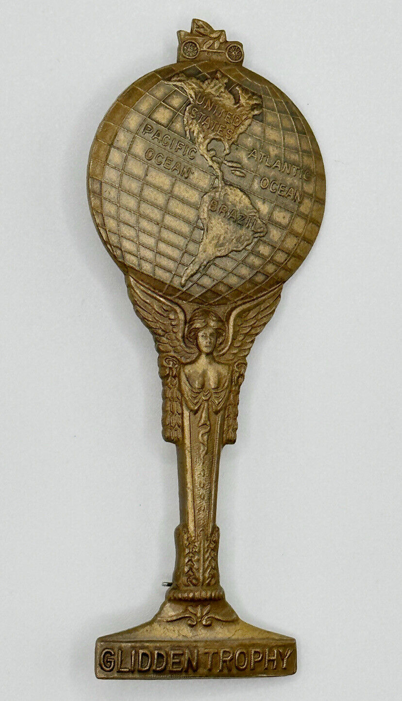 c.1910 Charles J. Glidden Trophy Brass Pinback Badge Pin Automobile Tour AAA