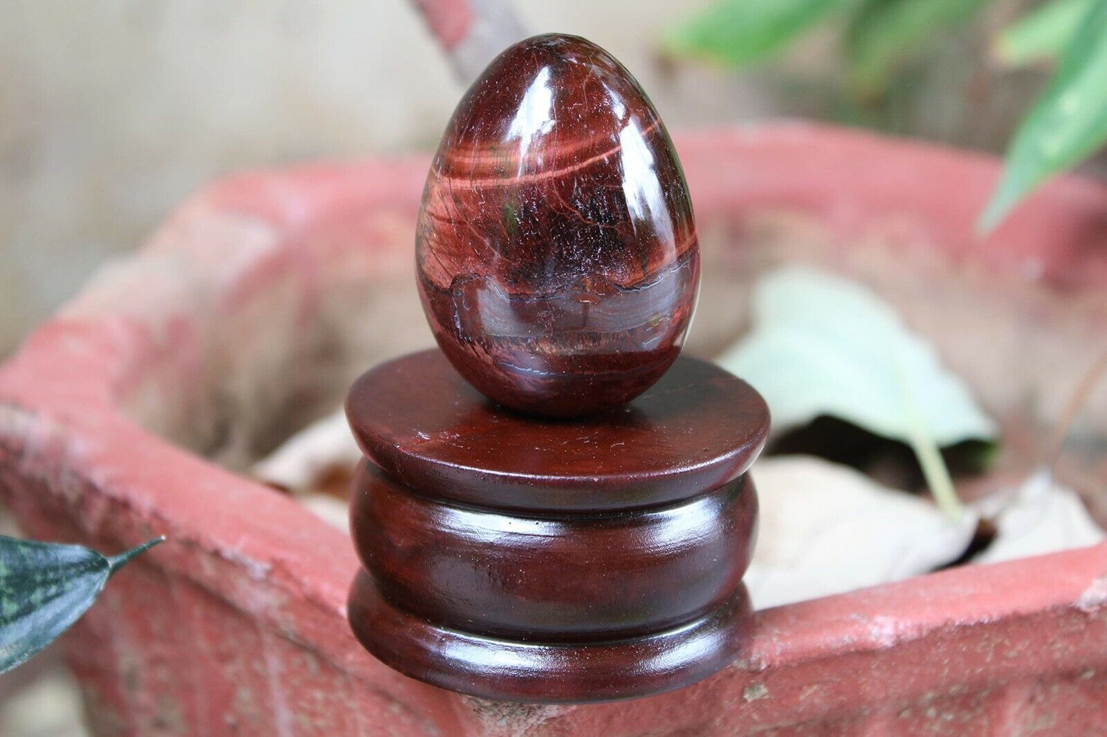 Jet Natural Red Tiger Eye Gemstone Egg 45 - 50 mm Hand Carved Crystal Altar