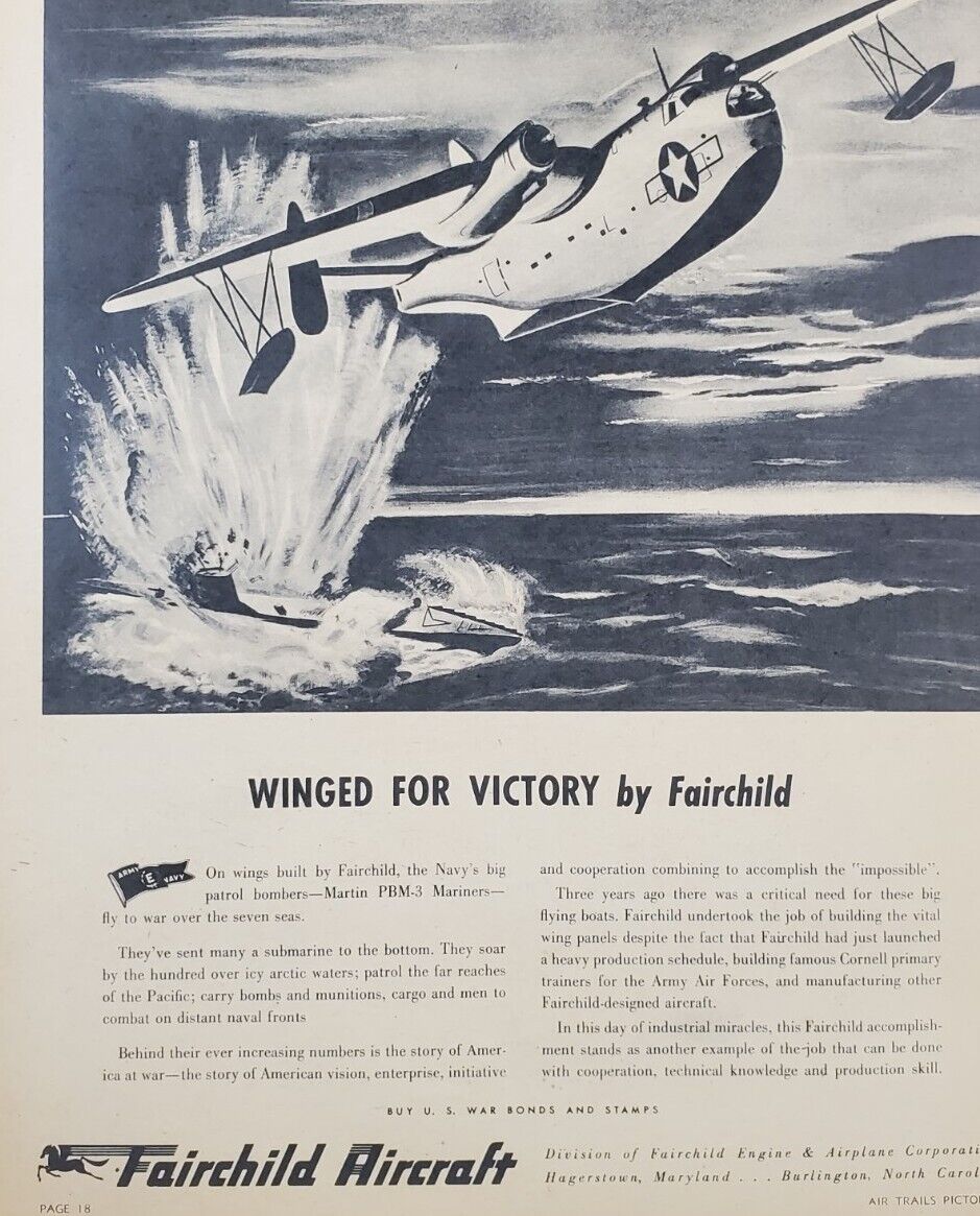 1944 Print Ad Fairchild Aircraft Plane US Air Force Advertisement Ephemera 