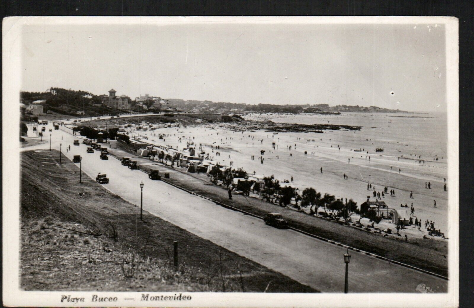 Postcard Montevideo RPPC Photo Playa Buceo Cars Beach c1920 Ocean