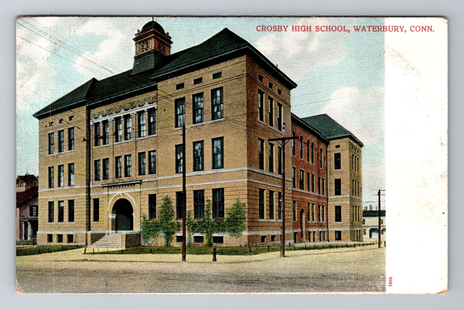 Waterbury CT-Connecticut, Crosby High School, Antique, Vintage Souvenir Postcard