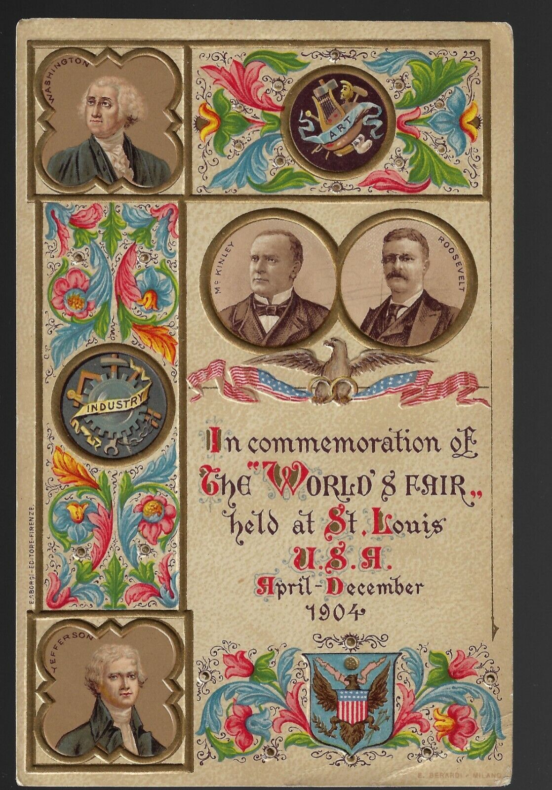 Gorgeous 1904 St Louis World's Fair Postcard W/ William McKinley Teddy Roosevelt