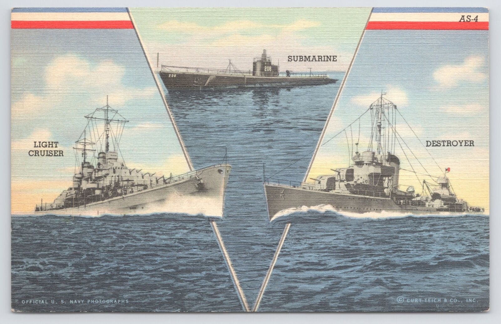 Transport~Light Cruiser Submarine & Destroyer Ships~PM 1951~Vintage Postcard