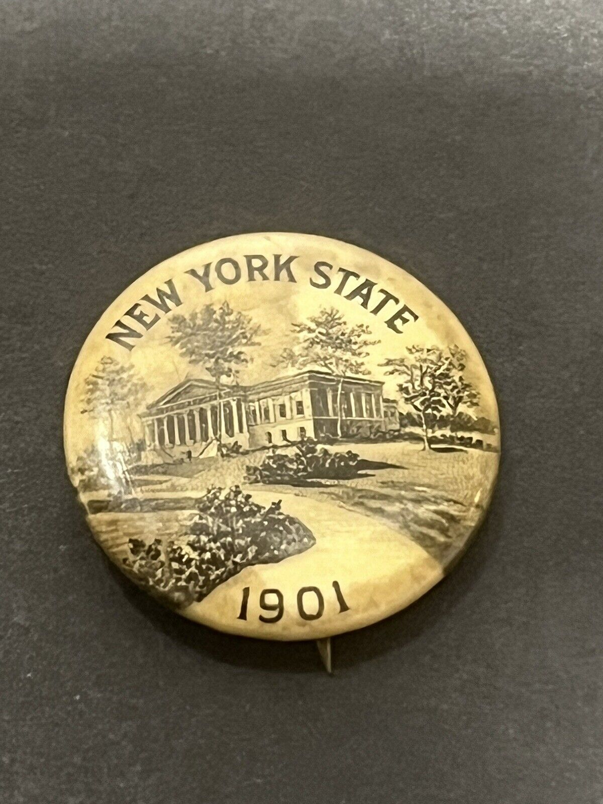 1901 New York State Badge Button Pin Pinback Whitehead + Hoag Vtg Antique Scarce