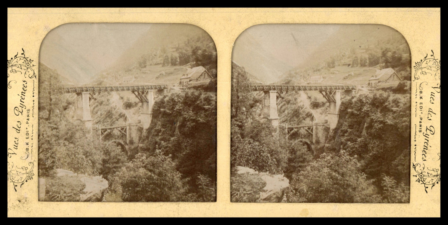 France, Pont de Scia, near Saint-Sauveur, ca.1860, day/night stereo (French Tiss