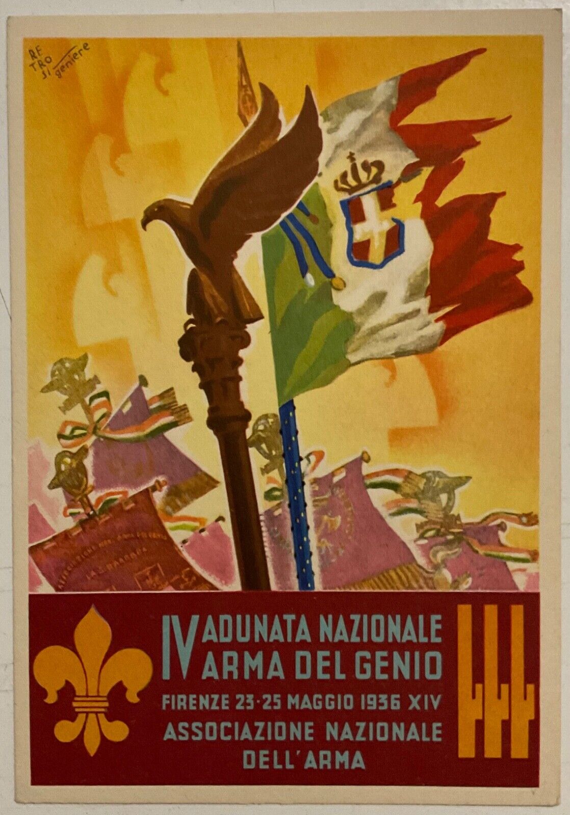 REGIO ESERCITO IVa ADUNATA NAZ. ARMA DEL GENIO CARTOLINA FIRENZE A. XIV° 1936