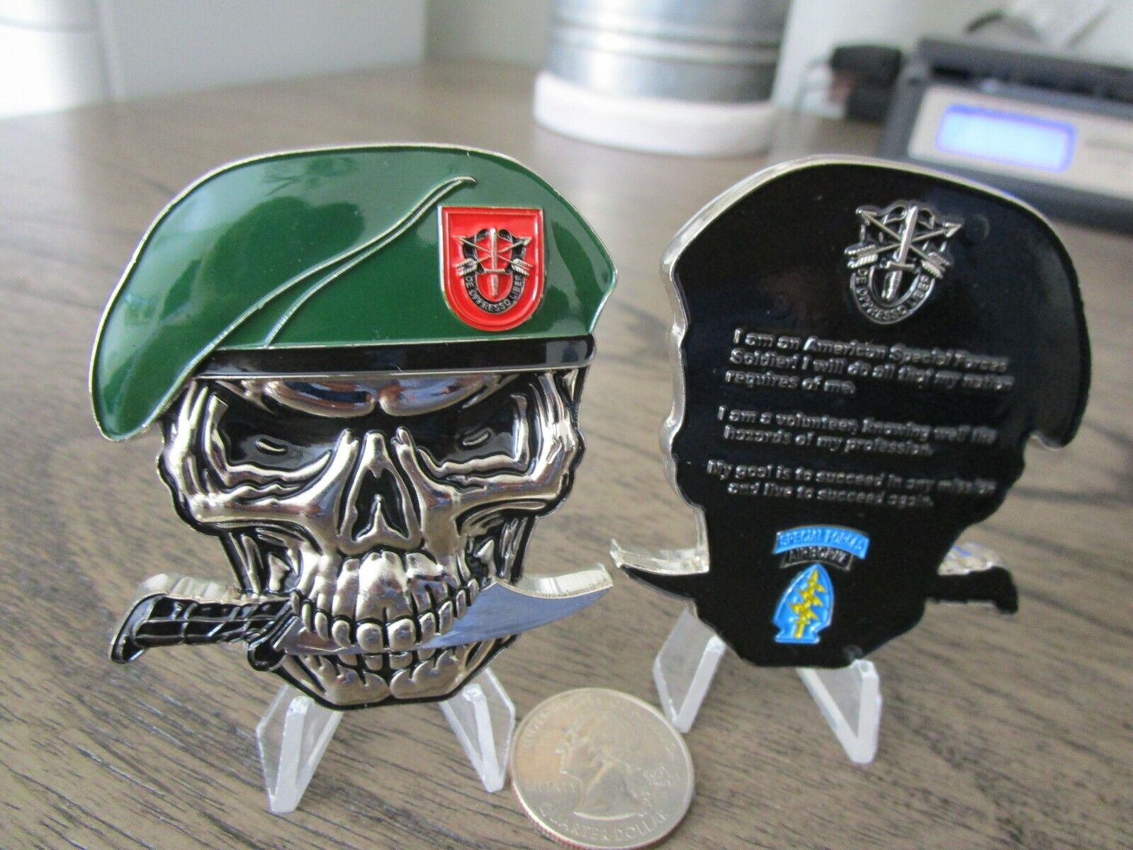 US Army Special Forces Group Creed Green Berets 7th SFG (A) Skull Challenge Coin