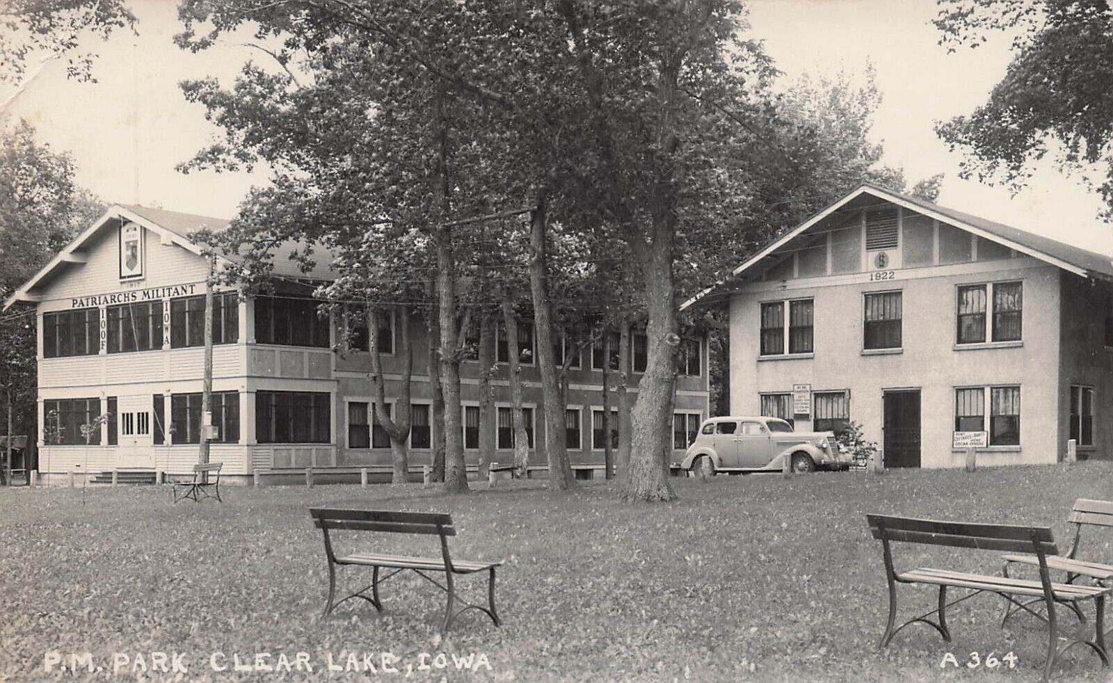 RPPC Mason City Clear Lake Iowa IOOF Odd Fellows Lodge Park Photo Postcard E24