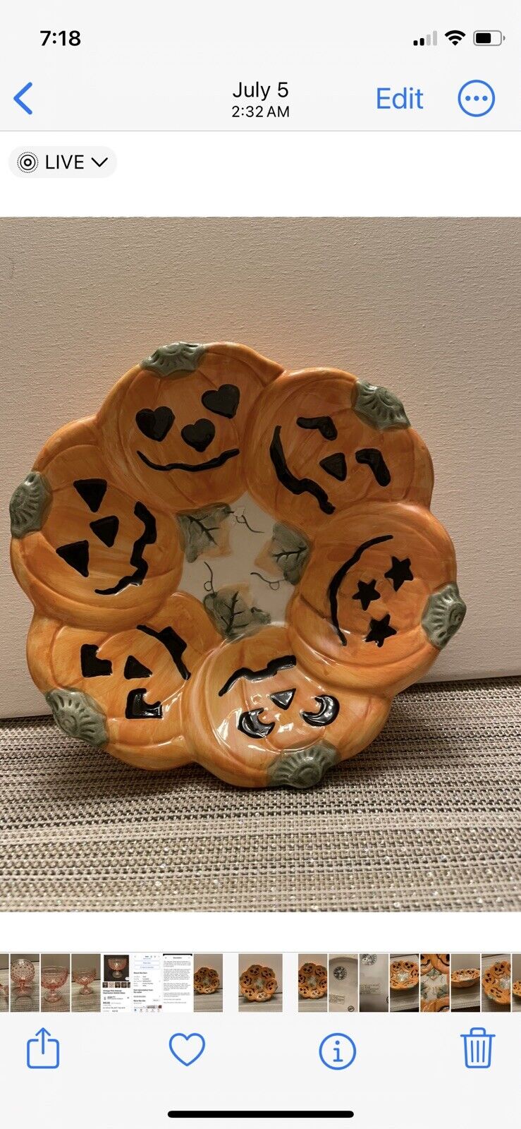 Pacific Rim Halloween Ceramic Pumpkin Candy Dish 9”