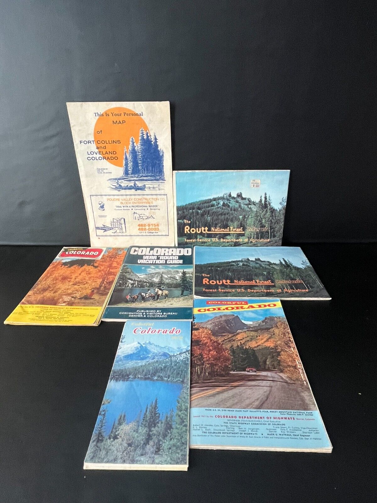 7 Vtg Colorado Travel Maps & Site seeing Attractions Pamphlets ~ 50's-70's