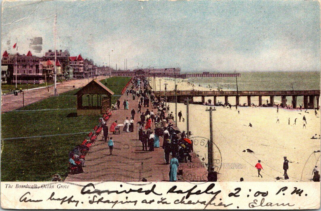 1905 View of the Boardwalk in Ocean Grove New Jersey Vintage Postcard