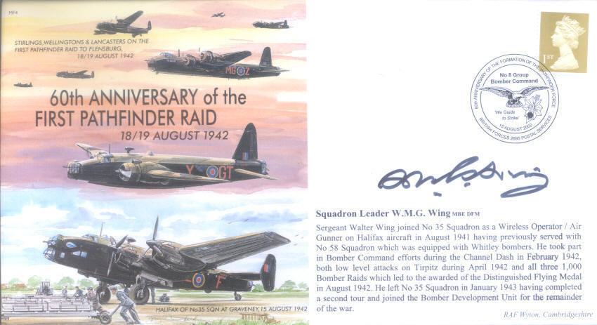 MF4 WW2 RAF Handley Page Halifax 1st Pathfinder Raid cover signed WING DFM