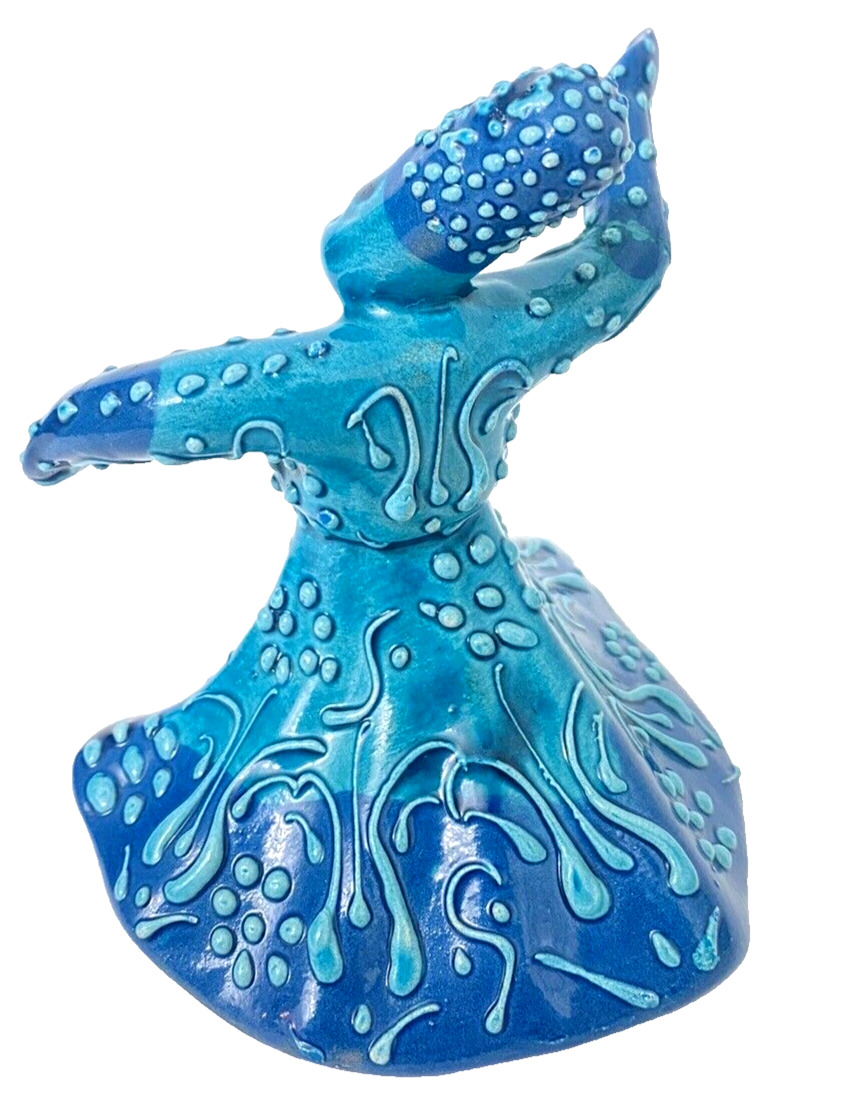 Hand Painted Whirling Dervish Figure SUFI Turquoise Blue Ceramic Turkish SEE
