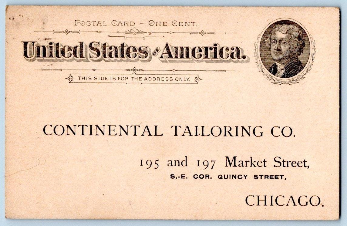 1890\'s CONTINENTAL TAILORING CO CHICAGO*UNUSED*POSTAL CARD*JEFFERSON SM WREATH
