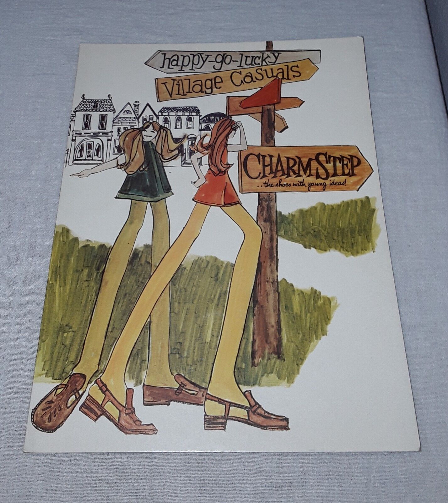 VINTAGE CHARM STEP SHOES CARDBOARD STORE COUNTER DISPLAY SIGN UNUSED NOS