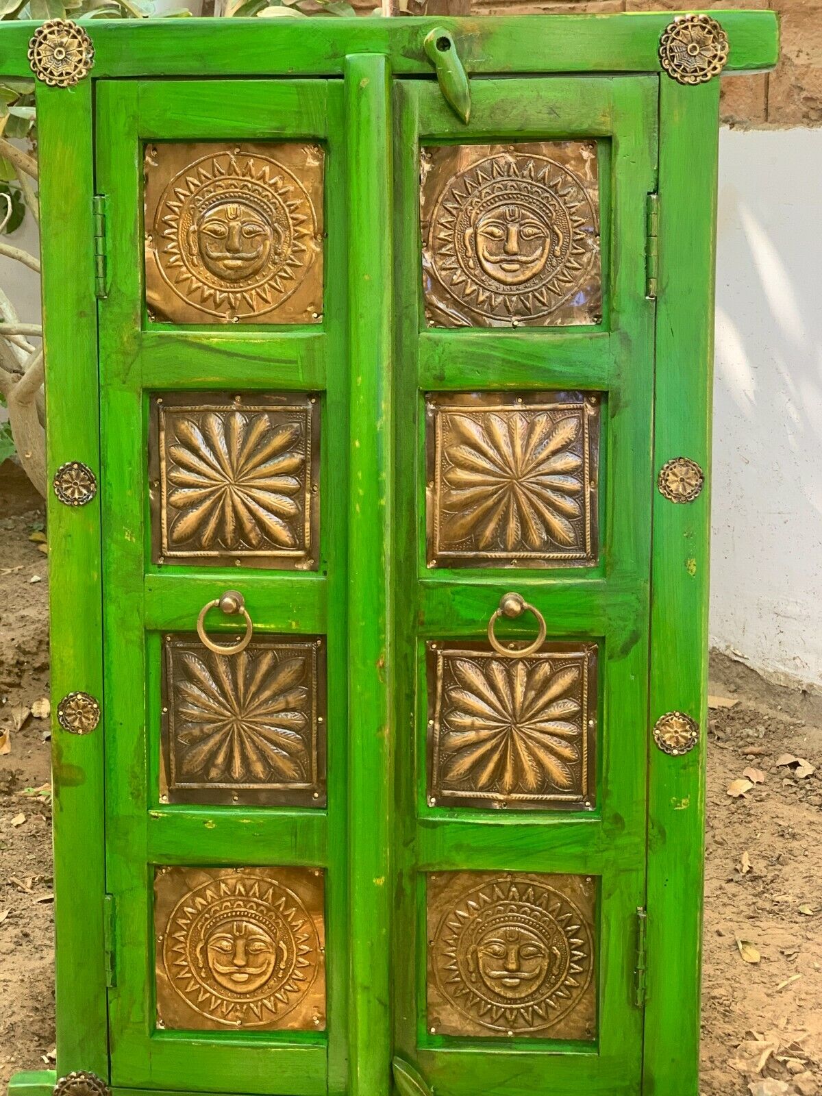 Green Painted Window Antique Finish Wall Hanging Wooden Jharokha Heavy Doors
