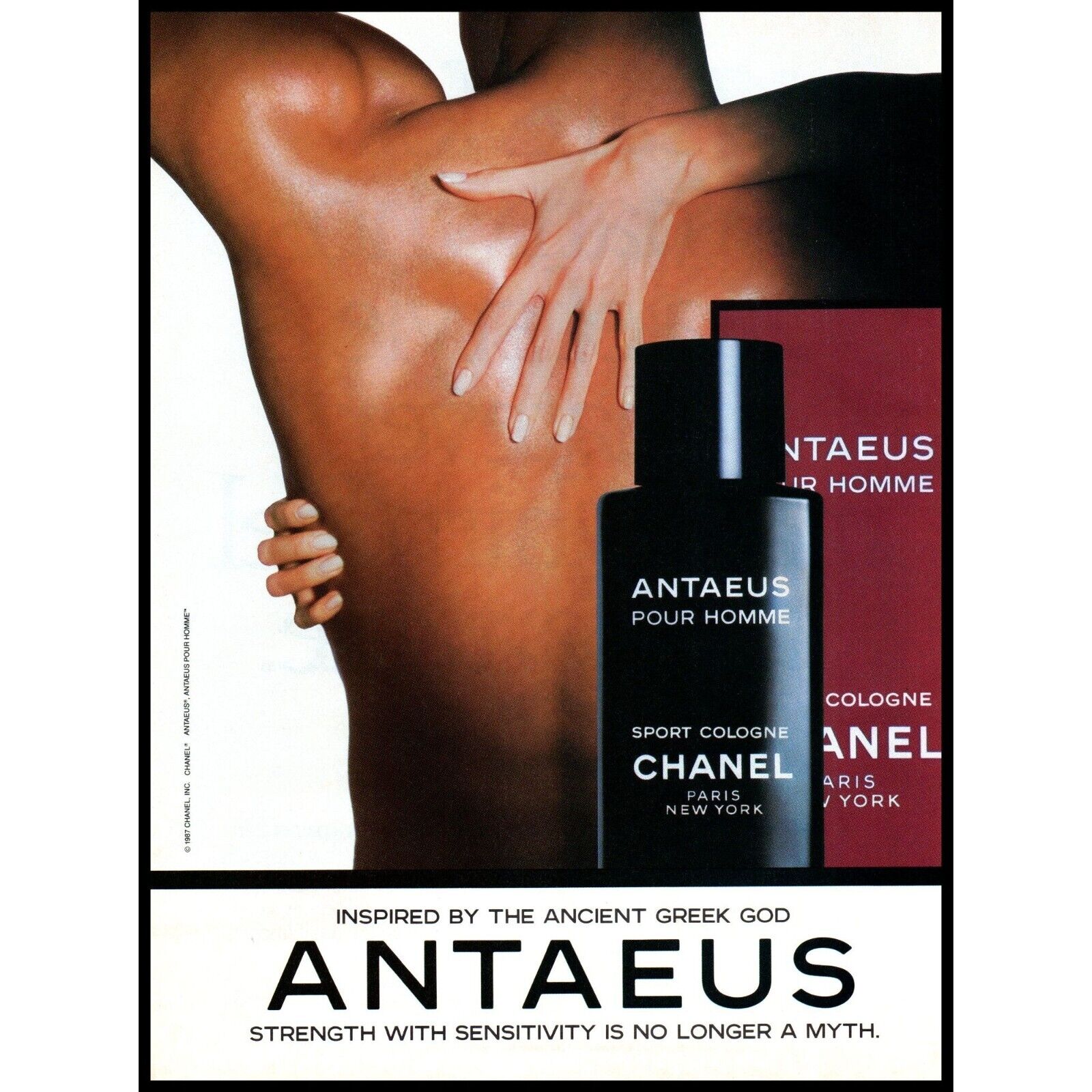 1987 Chanel Antaeus Mens Sport Cologne Vintage Print Ad Fingernails Naked Back