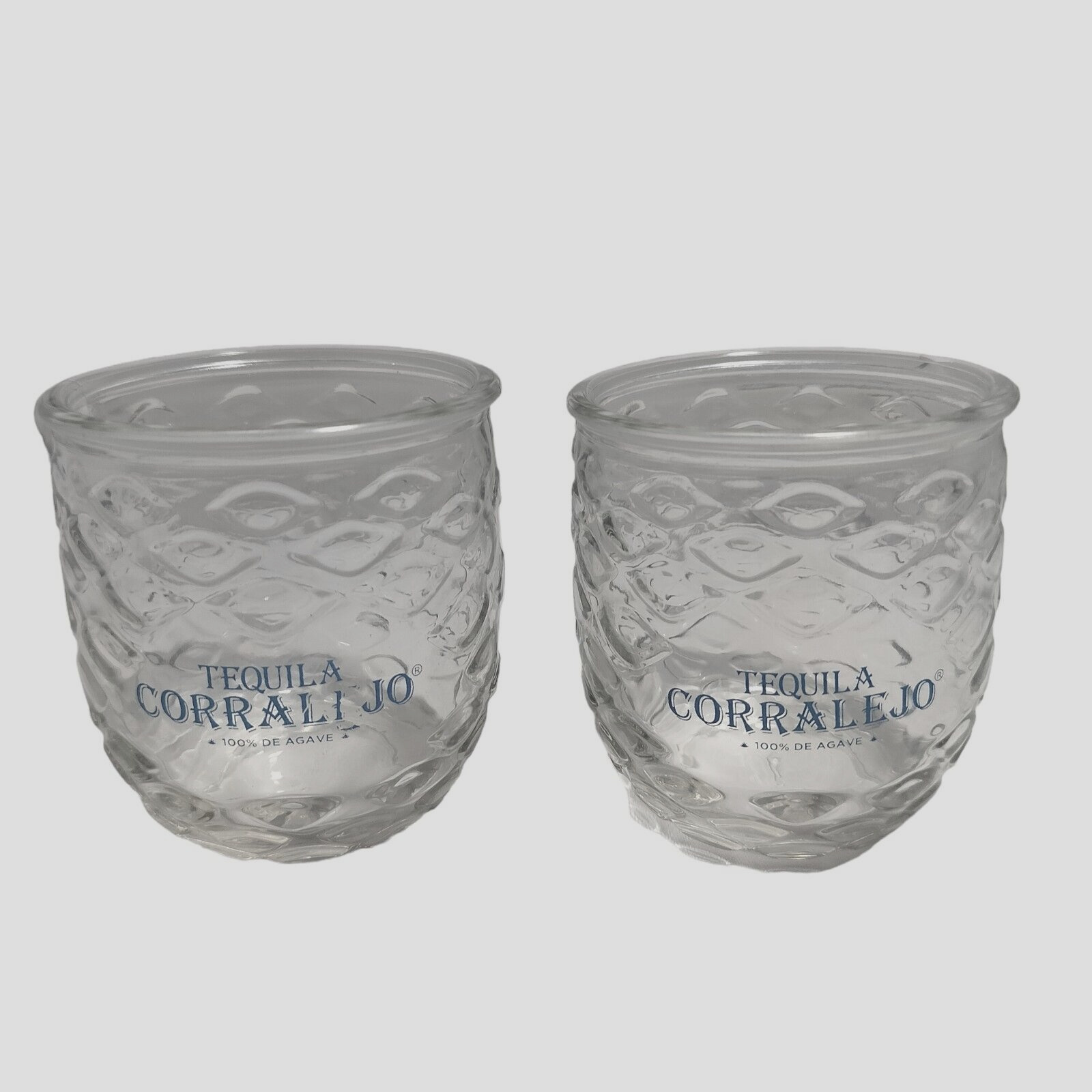 Set Of 2 Corralejo Tequila Pina Plant Rocks Textured Glasses Pineapple Agave