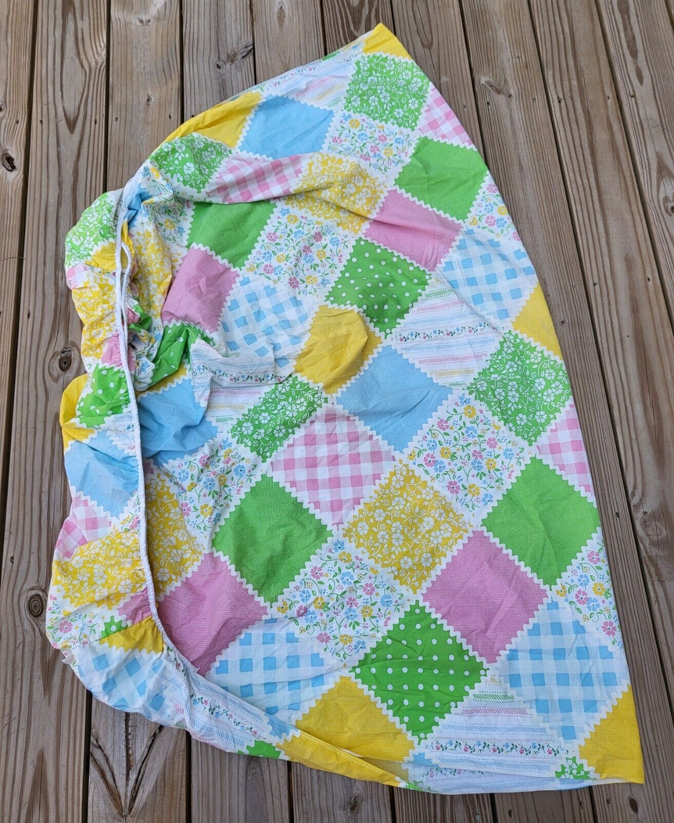 Vintage Sears Patchwork Print Fitted Sheet TWIN 
