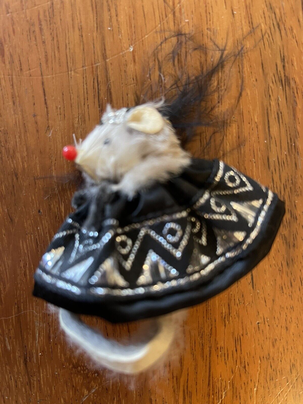 Real Fur Mouse Vintage 2” Feather Headdress Silvery Zig Zag W. Germany Toy