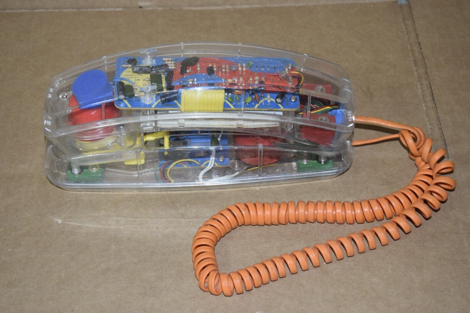 Vintage Conair Phone Clear Touch-Tone Telephone 80\'s Colors w/ Rare Orange Cord