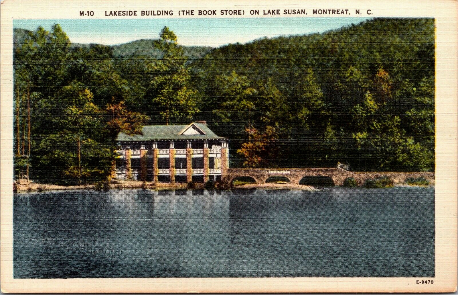 Lakeside Building (The Book Store) on Lake Susan, Montreat NC, , Linen, Unposted