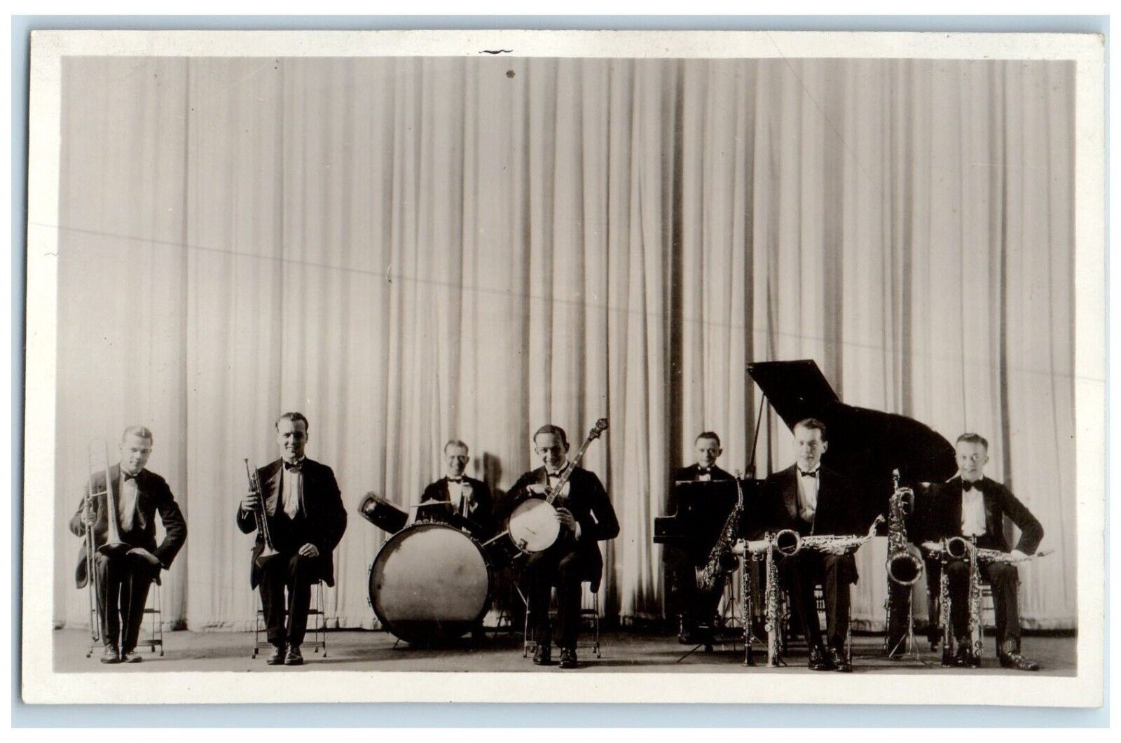 c1910's Musician Band Banjo Saxaphone Swing RPPC Photo Unposted Antique Postcard