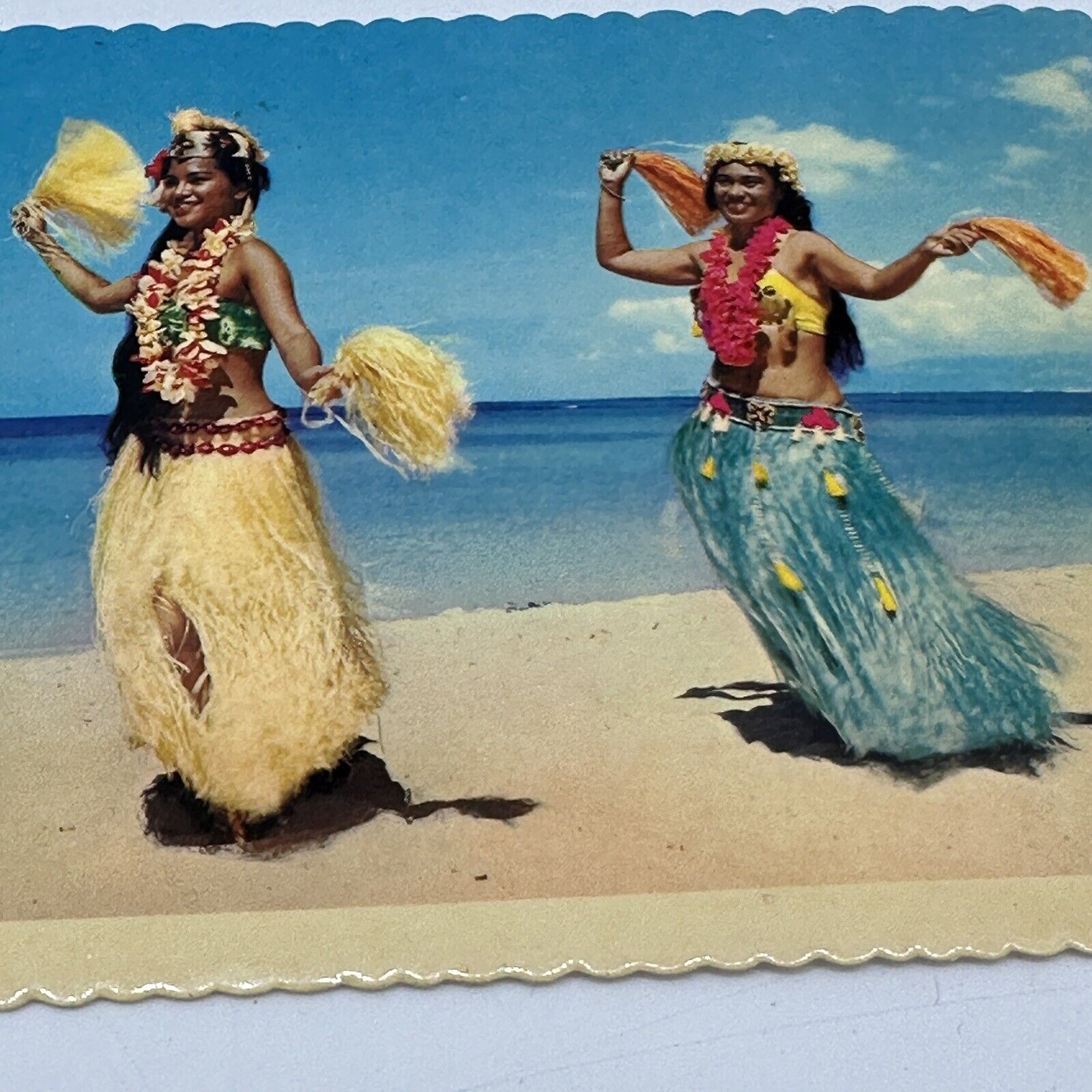 Vtg Tahitian Dancers Real Photo Postcard Tropical Island Grass Skirt Hula Girls