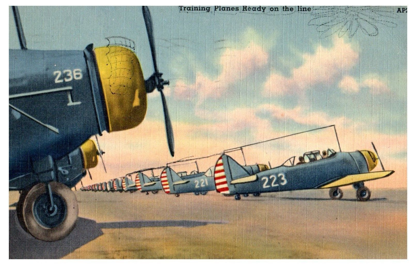 Airplanes AT-6C Texan Army Training Planes Ready Flights Linen Postcard 1943 WW2