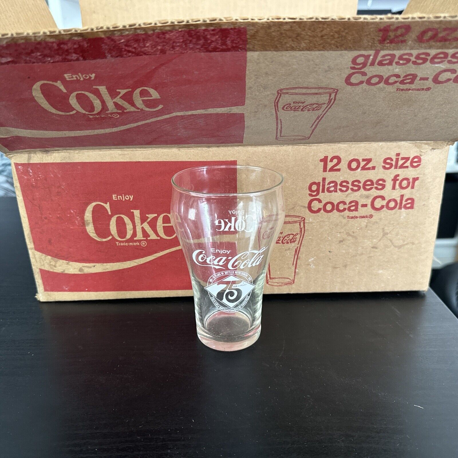 Vintage Coca-Cola 75th Anniversary Drinking Glasss 1977 Collectible Full Set Box