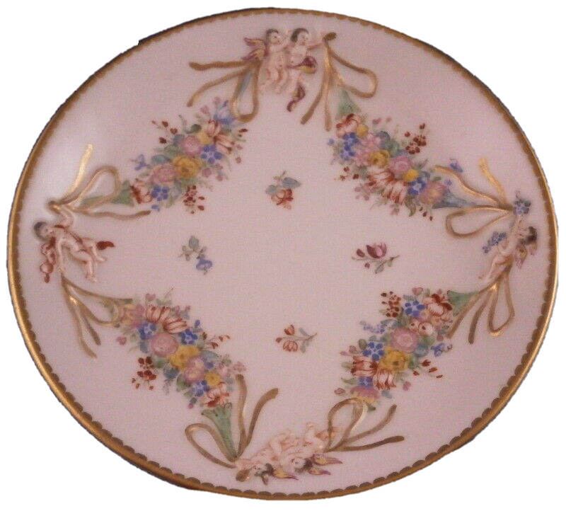 Antique 18thC Doccia Porcelain Relief Floral & Putti Saucer Porzellan Untertasse
