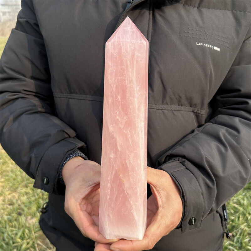 2.82lb Natural Pink Rose  Quartz Obelisk Crystal Energy Tower Point Reiki Decor
