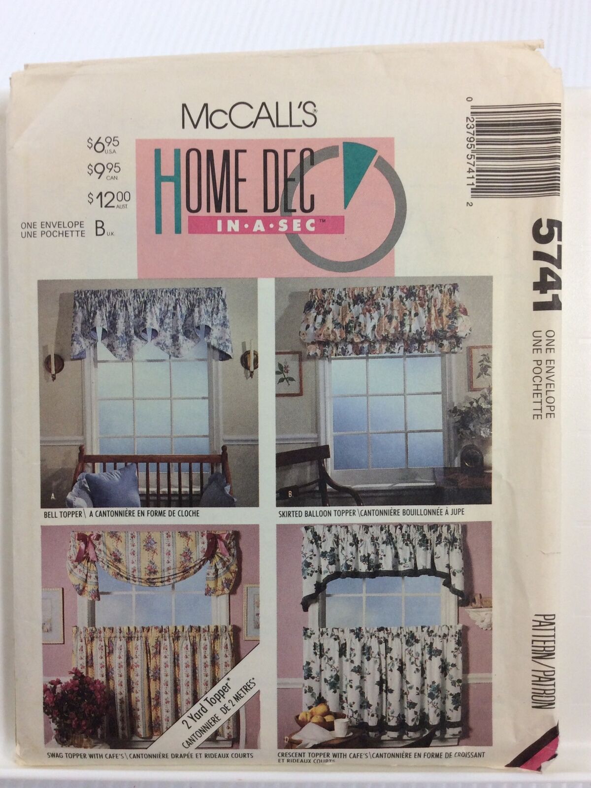 1992 McCalls 5741 VTG Sewing Pattern Window Curtains Home Dec In A Sec 
