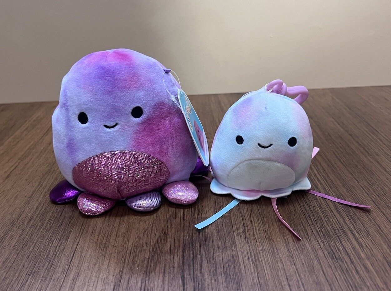 Squishmallow 5” Octopus New Nwt Adelaide Purple Clip Krisa Jellyfish Set