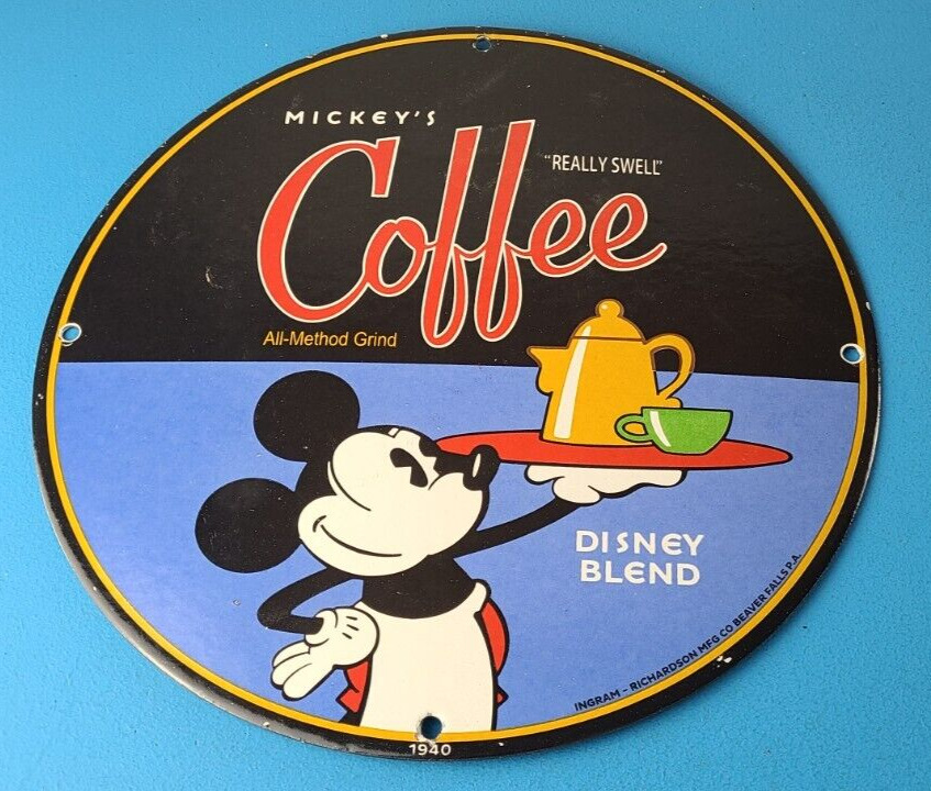 Vintage Mickeys Coffee Sign - Disney Blend Disney Advertising Gas Oil Pump Sign
