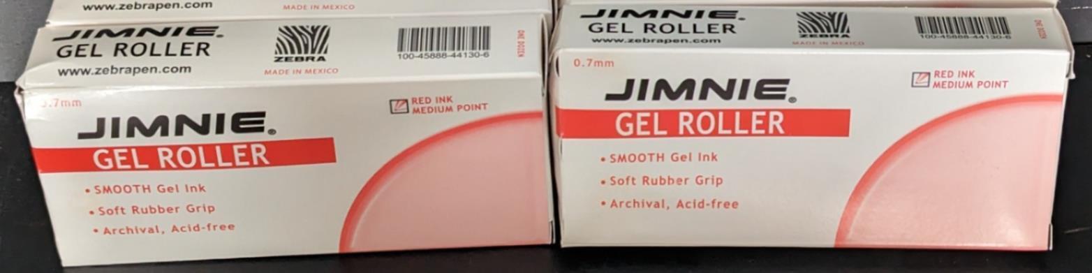 Lot of 2 Dozen Zebra Jimnie Gel Roller Pens Red Ink Medium Point