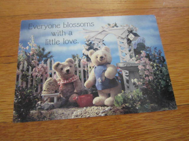 Vintage Teddy Bear Postcard Carlton Cards UNUSED Plush Flowers Trellis Gardening