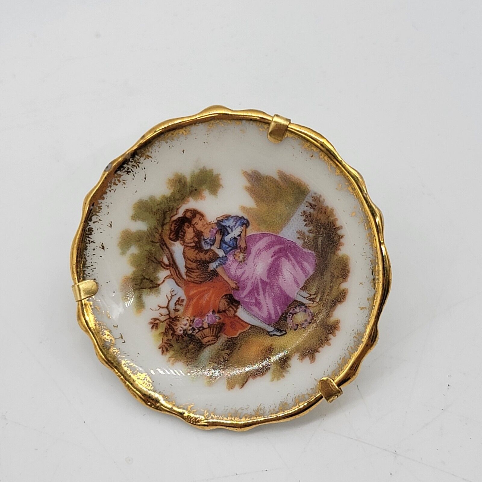 Vintage Goudeville Limoges Fragonard Courting Couple Plate With Stand 1.7 inch 